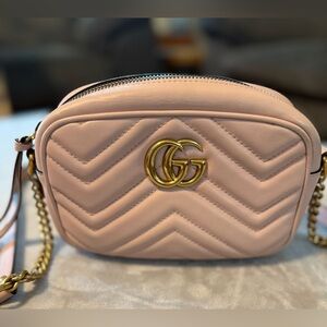 Gucci Double G Marmont Mini Chevron Quilted Crossbody Bag Pink